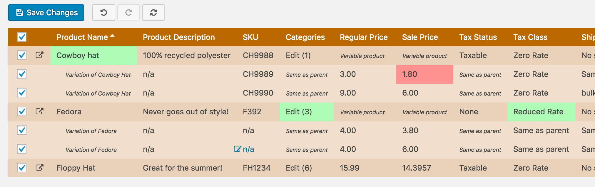 Captura de tela de edição em massa do PW WooCommerce