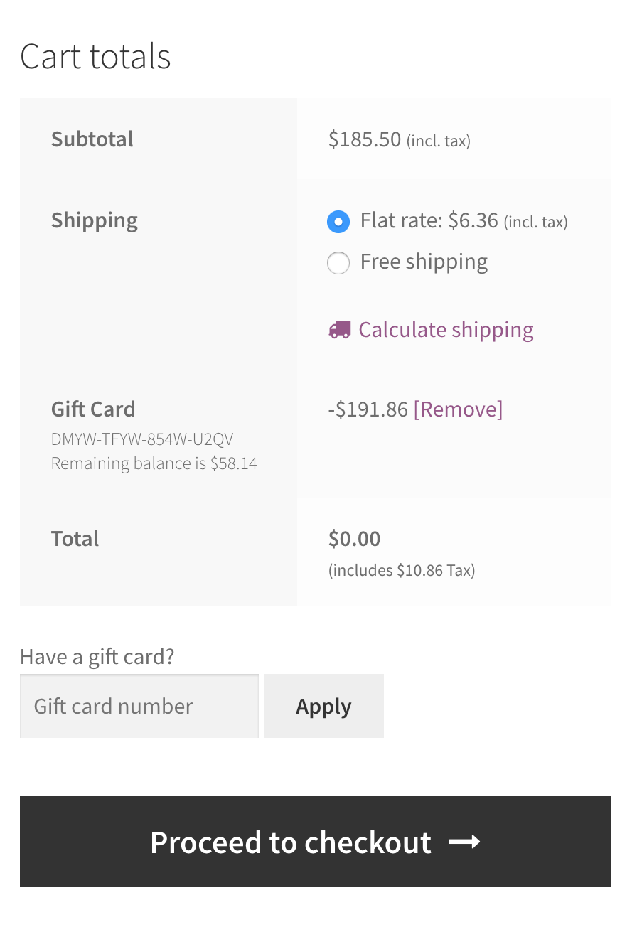 Cartões-presente WooCommerce - Captura de tela