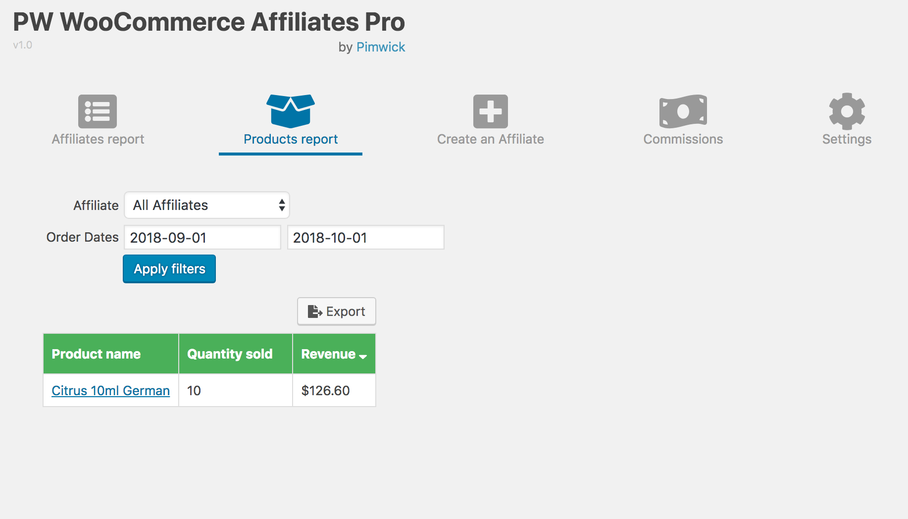 Afiliados WooCommerce - Captura de tela