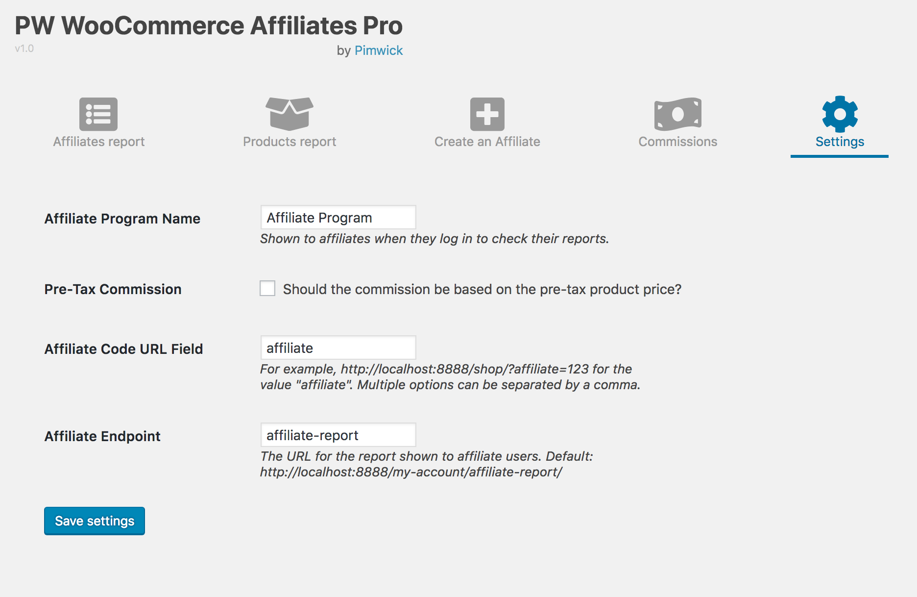 Afiliados WooCommerce - Captura de tela