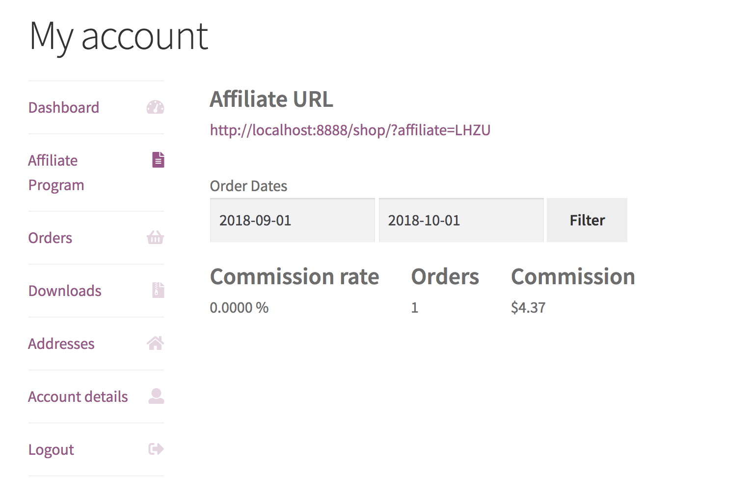 WooCommerce Affiliates - Screenshot