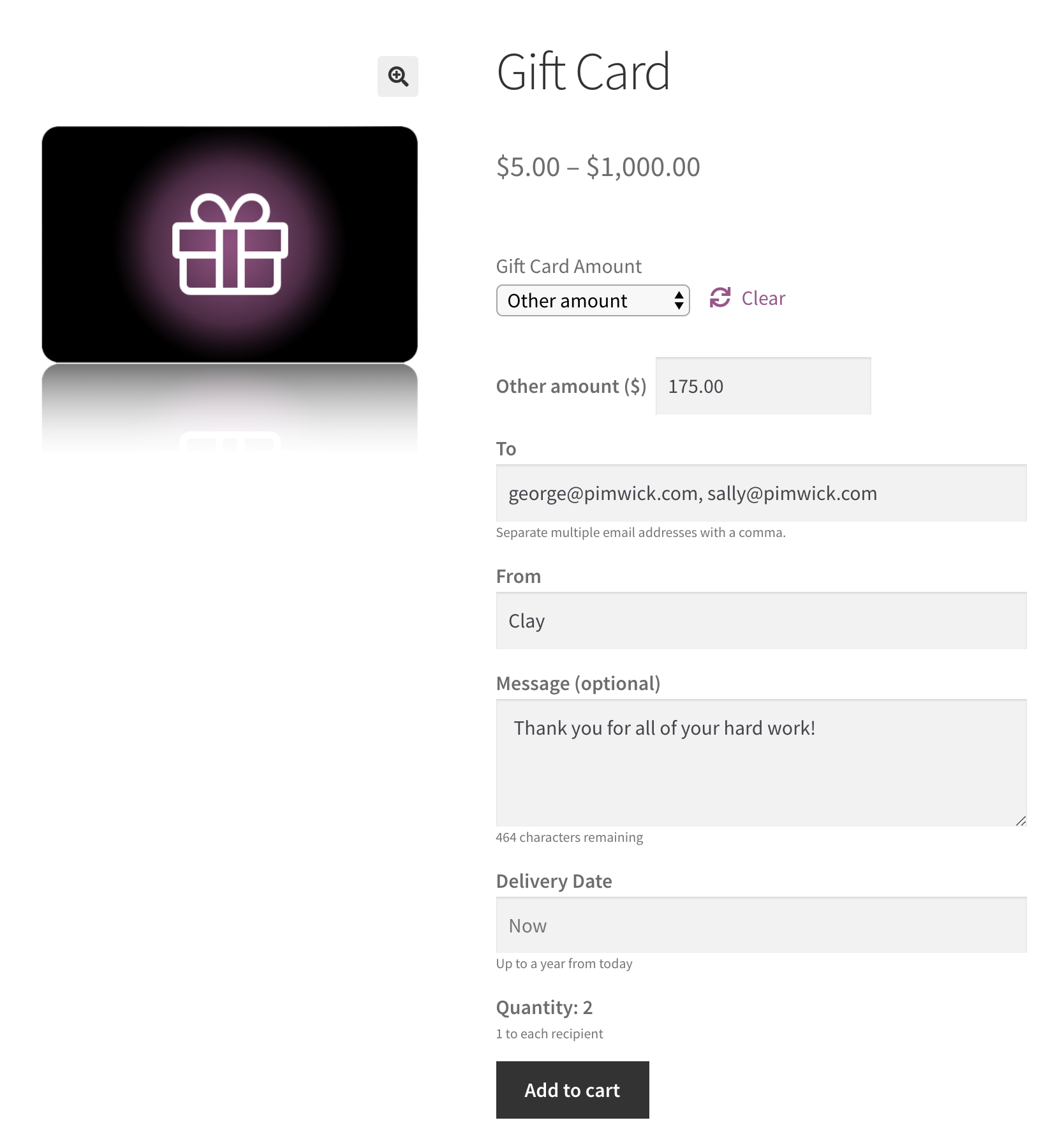WooCommerce Gift Cards - Screenshot