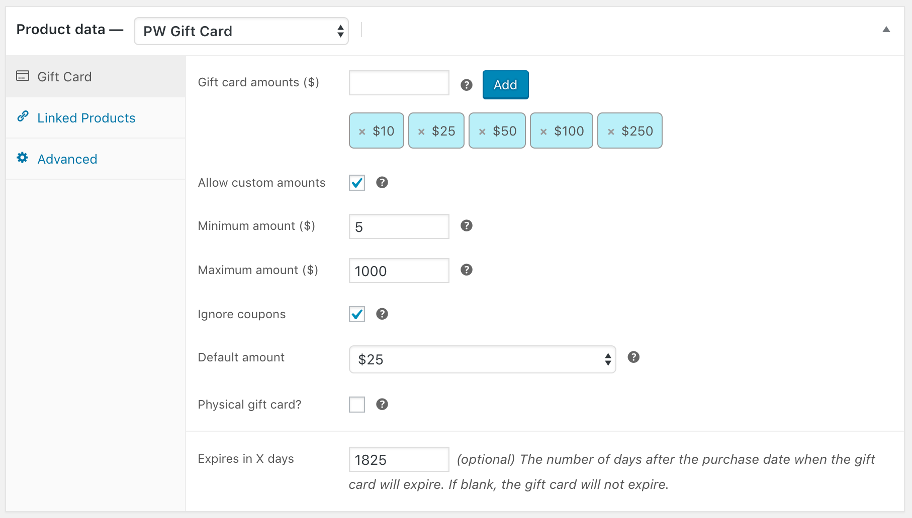 Cartões-presente WooCommerce - Captura de tela