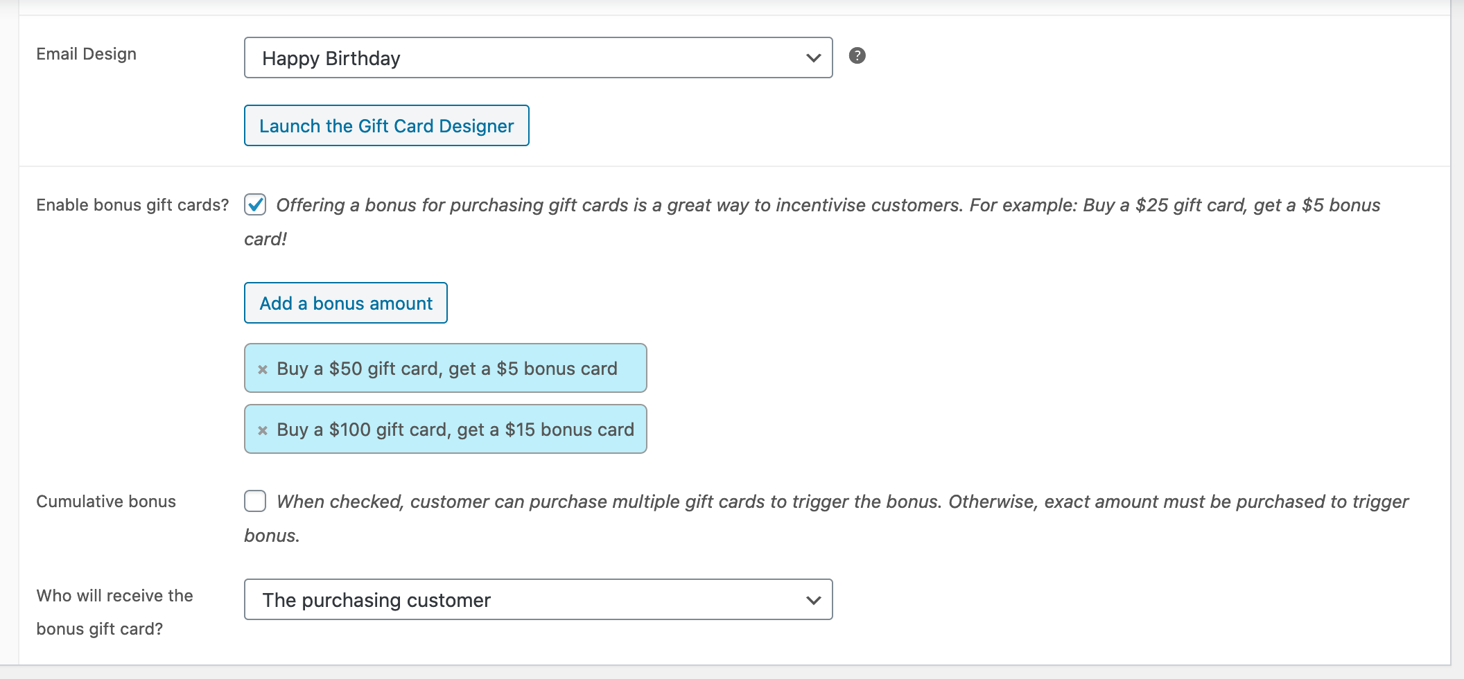 Cartões-presente WooCommerce - Captura de tela