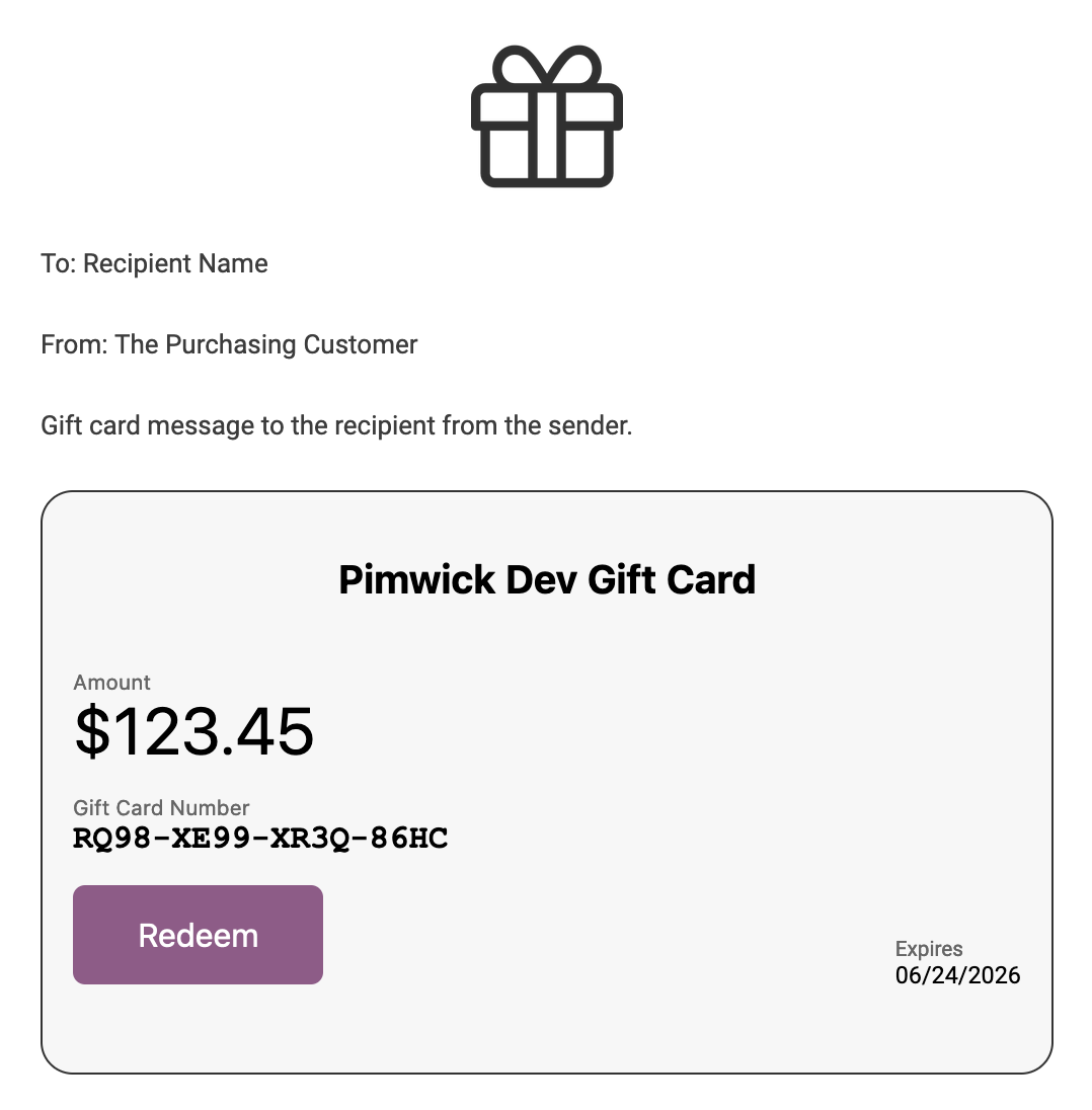 Cartões-presente WooCommerce - Captura de tela