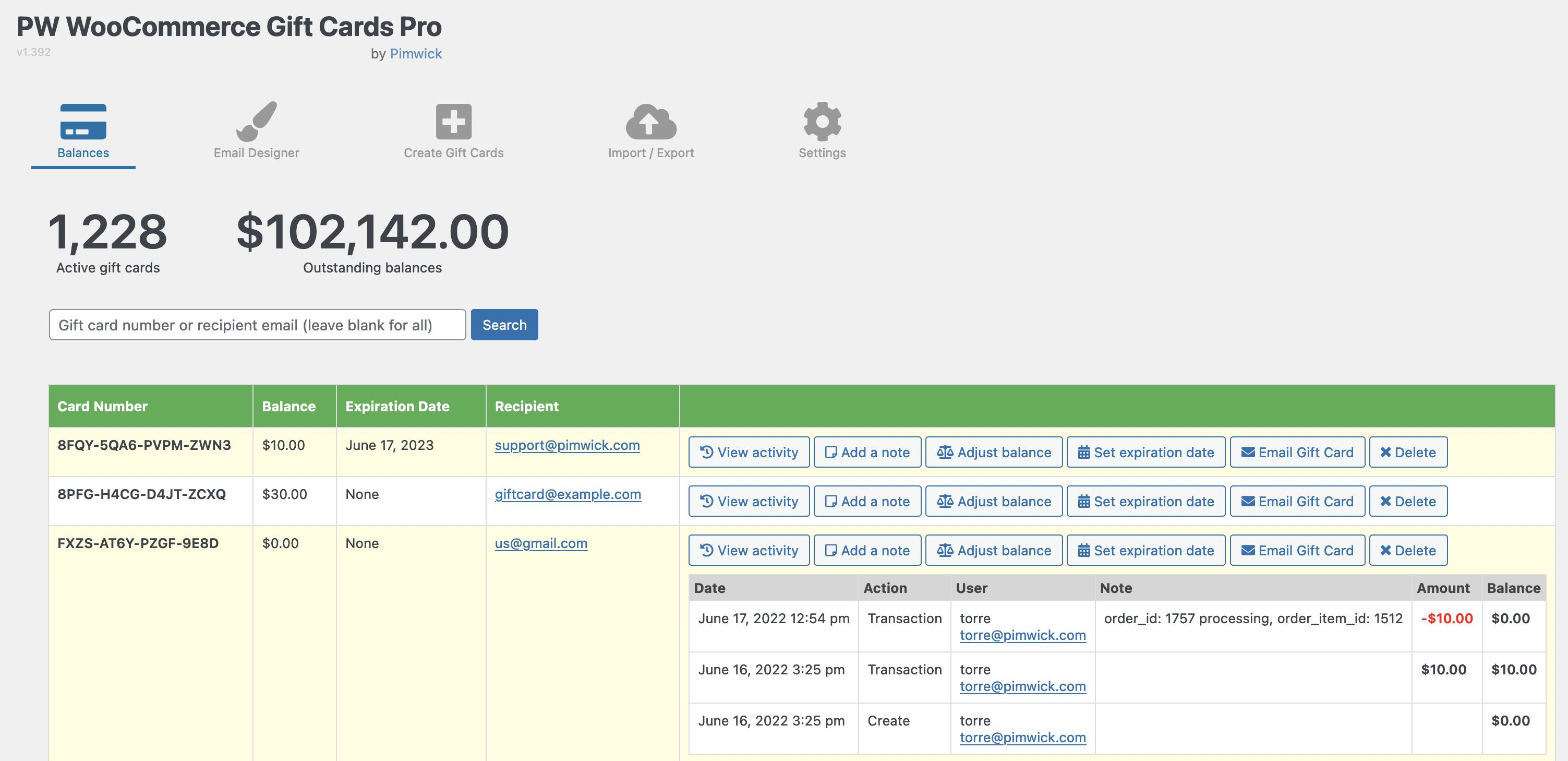 Cartões-presente WooCommerce - Captura de tela