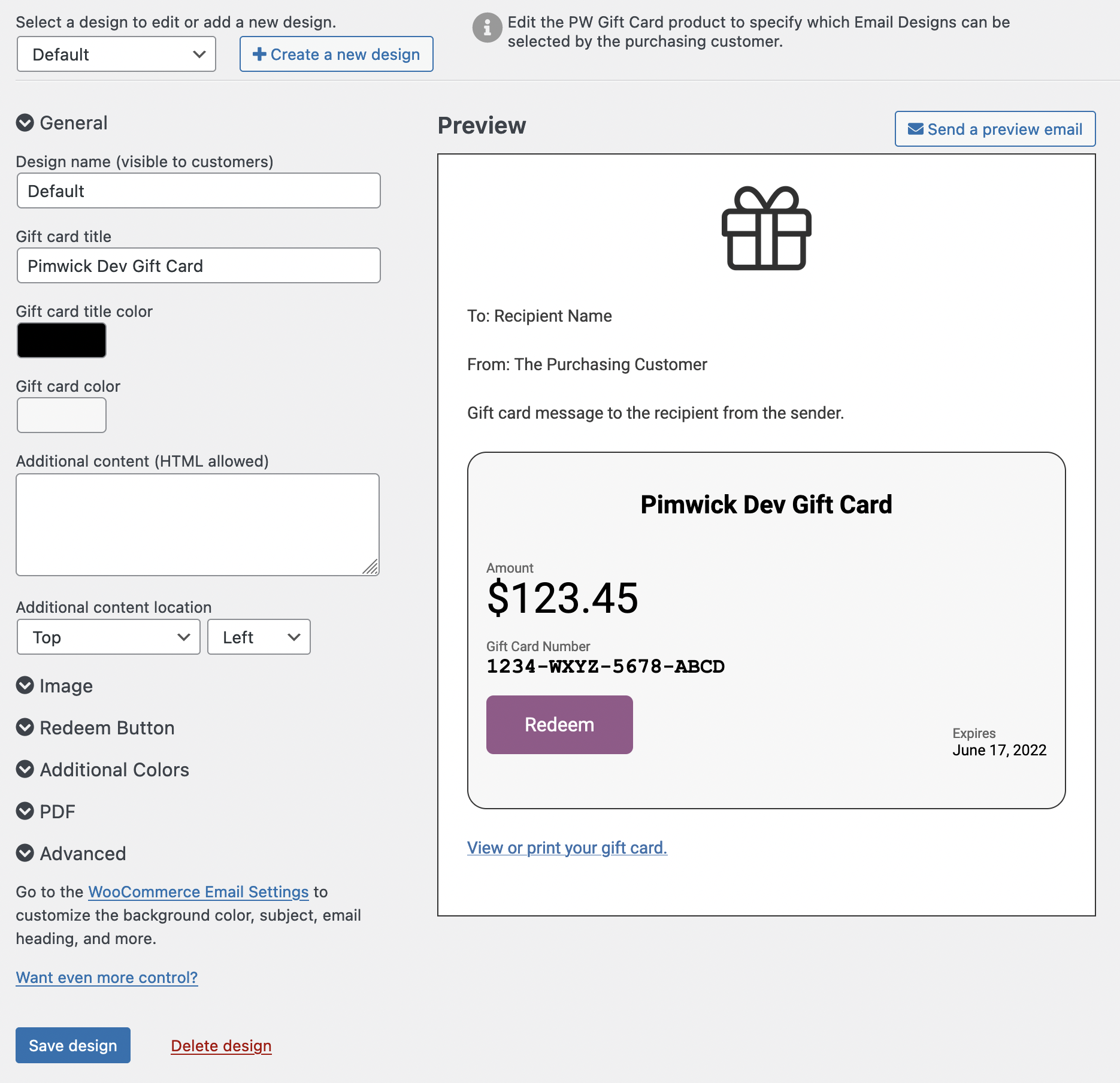 Cartões-presente WooCommerce - Captura de tela