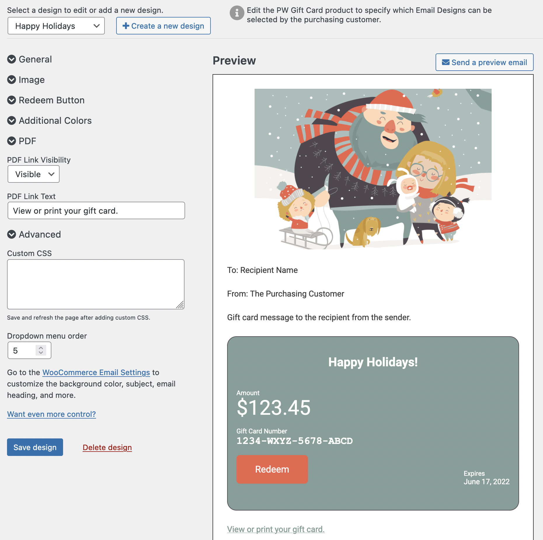 Cartões-presente WooCommerce - Captura de tela